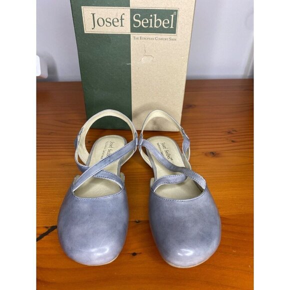 Josef Seibel Fiona 13 Light Blue Grey Leather Flats Cross-Strap & Slingback 37/6 - Picture 1 of 8